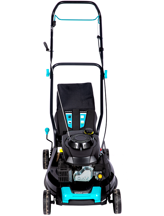 Masina de tuns gazon DETOOLZ DZ-TG1003-S001-G01, motor benzina 4T, 146 CC, 3.5 CP, latime taiere 46 cm, 7 nivele, 25-70 mm, cos colector 50 litri