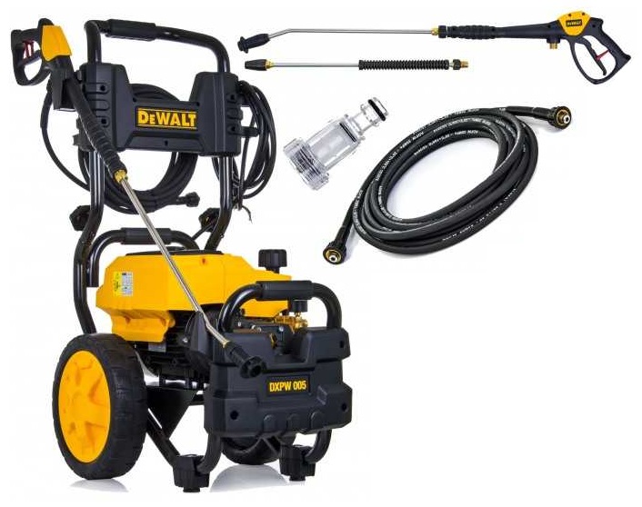 Masina de spalat cu presiune profesionala DeWALT DXPW005E, motor trifazat, 5000 W, 200 bar, debit 810 l/h, furtun 10 m, pistol MV2008