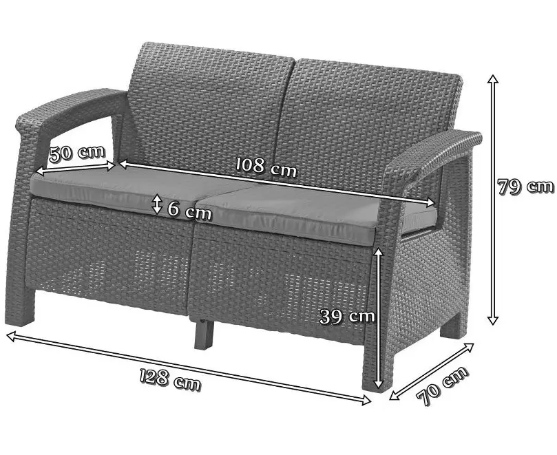 Canapea de gradina 2 locuri KETER Corfu II Love Seat 258946, maro-crem, imitatie rattan, polipropilena, cu perne