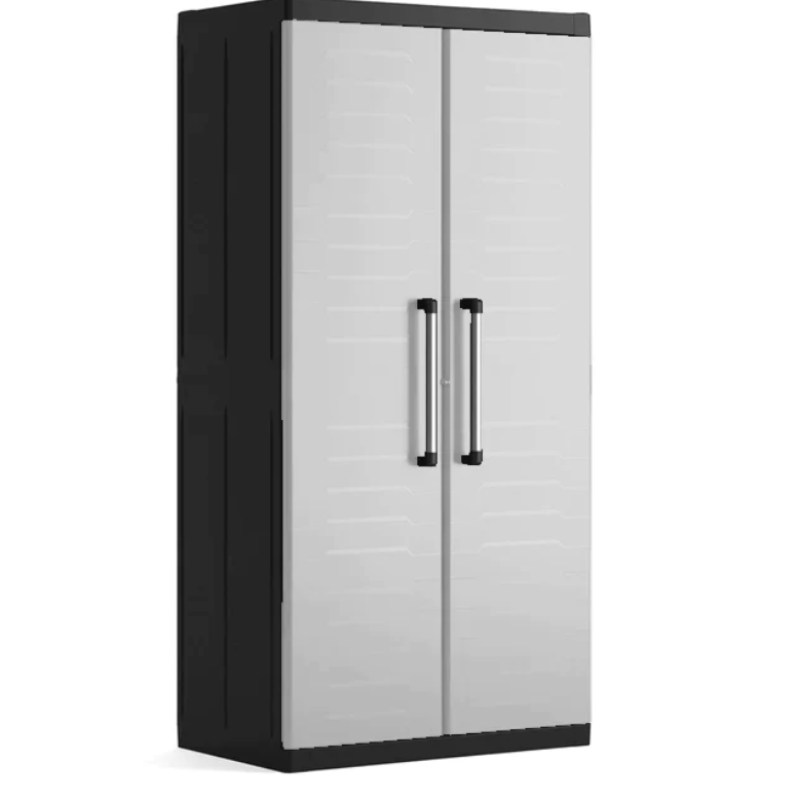 Dulap depozitare pentru exterior KETER Detroit Alto 96341000, negru-gri, din polipropilena, 65 x 45 x 182 cm, manere aluminiu, picioare reglabile