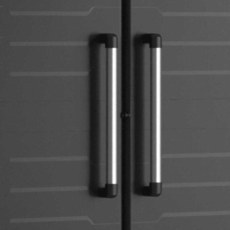 Dulap depozitare pentru exterior KETER Detroit Alto 9634100, negru, din polipropilena, 65 x 45 x 182 cm, manere aluminiu, 4 rafturi