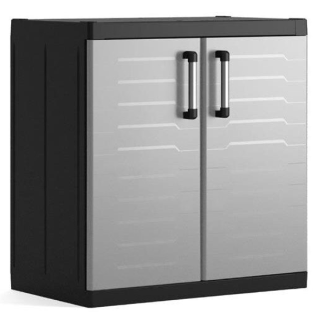 Dulap depozitare pentru exterior KETER Detroit XL Base 96951000, negru-gri, din polipropilena, 89 x 54 x 93 cm, 2 rafturi reglabile