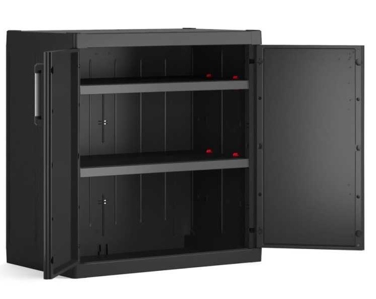 Dulap depozitare pentru exterior KETER Detroit XL Base 96951000, negru-gri, din polipropilena, 89 x 54 x 93 cm, 2 rafturi reglabile