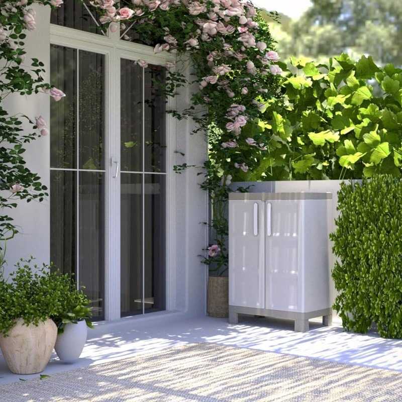 Dulap depozitare pentru exterior KETER Excellence Base 9709000, bej-gri, din polipropilena, 65 x 45 x 97 cm, manere aluminiu, 2 rafturi reglabile