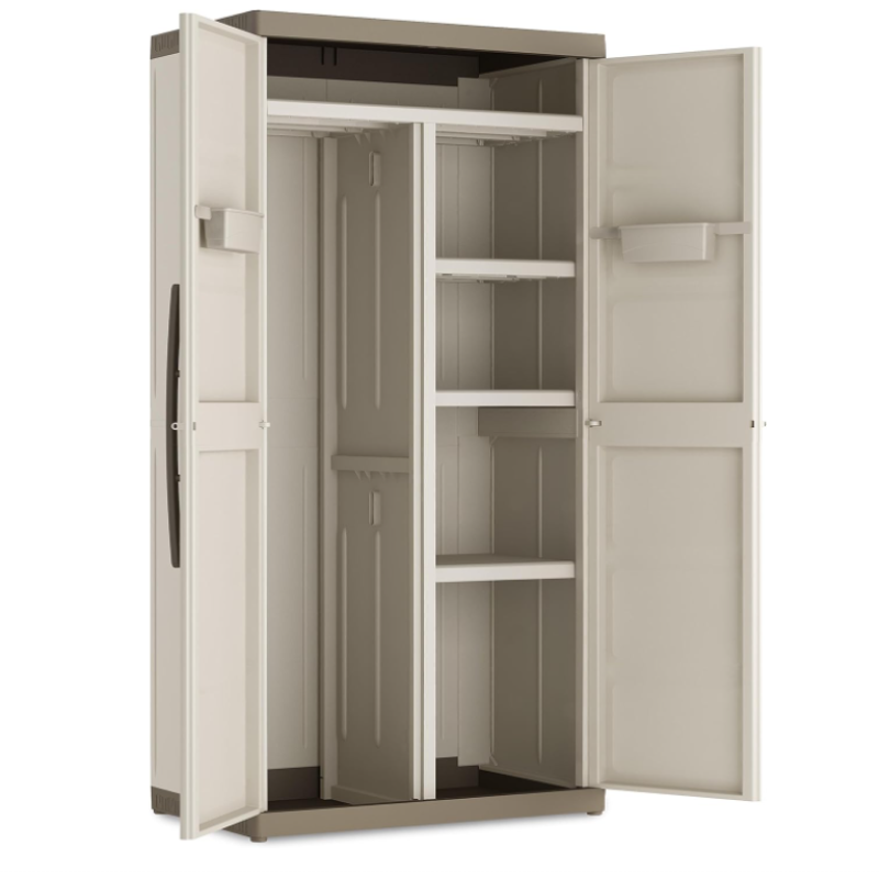 Dulap depozitare pentru exterior KETER Excellence XL Multi Purpose 9682000, bej-cafeniu, din polipropilena, 89 x 54 x 182 cm, 3 rafturi reglabile