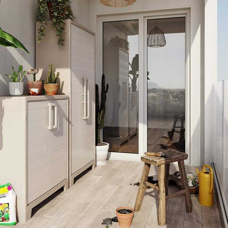 Dulap depozitare pentru exterior KETER Gulliver Base 9752000, bej/nisipiu, polipropilena, 80x44x100 cm, picioare reglabile, 2 rafturi reglabile