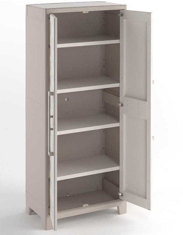Dulap depozitare pentru exterior KETER Gulliver 9750000, bej/nisipiu, inalt, polipropilena, 80x44x182 cm, picioare reglabile, 4 rafturi reglabile