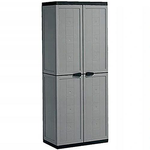 Dulap depozitare pentru exterior KETER Jolly Utility Cabinet 241070, gri-negru, inalt, polipropilena, 68x39x166 cm, rafturi reglabile