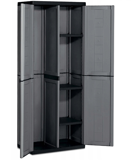 Dulap depozitare pentru exterior KETER Jolly Utility Cabinet 241070, gri-negru, inalt, polipropilena, 68x39x166 cm, rafturi reglabile