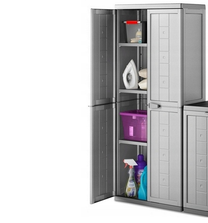 Dulap depozitare pentru exterior KETER Jolly Utility Cabinet 241070, gri-negru, inalt, polipropilena, 68x39x166 cm, rafturi reglabile