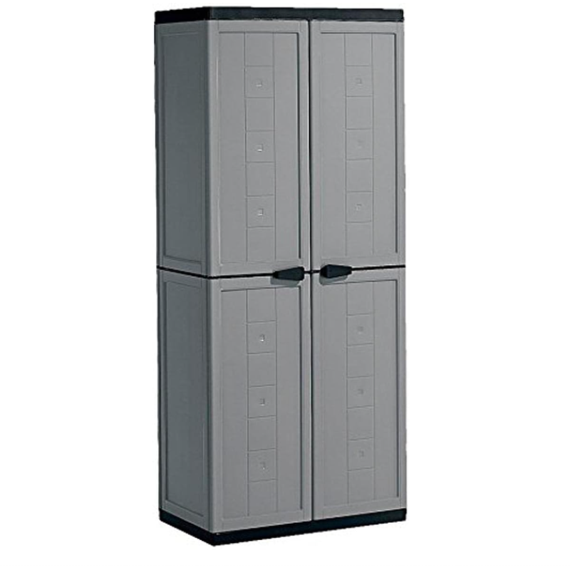 Dulap depozitare pentru exterior KETER Jolly R16 9732000, gri-negru, inalt, polipropilena, 68x39x166 cm, manere aluminiu, 3 rafturi reglabile