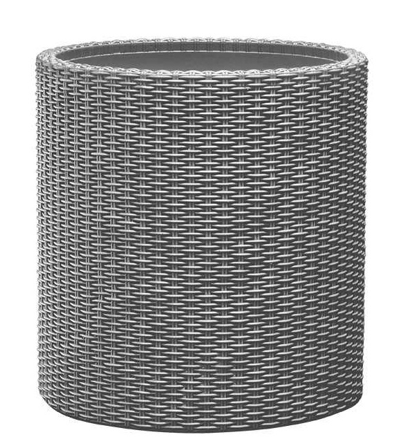 Ghiveci cilindric imitatie ratan KETER Cylinder L 224151, gri, volum 39 litri, polipropilena, 43.7 x 43.7 x 44.3 cm