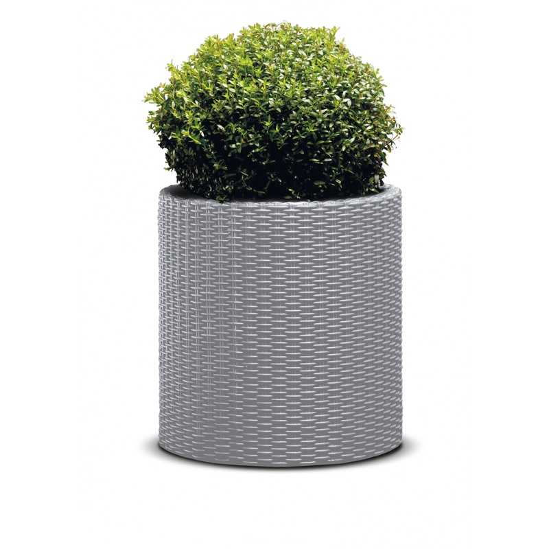 Ghiveci cilindric imitatie ratan KETER Cylinder L 224151, gri, volum 39 litri, polipropilena, 43.7 x 43.7 x 44.3 cm