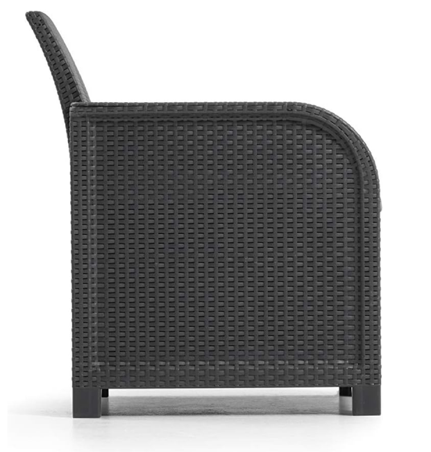 Set mobilier gradina KETER Rosalie 249561, grafit, canapea cu 2 locuri, 2 fotolii, masuta cafea patrata, 4 perne, din polipropilena