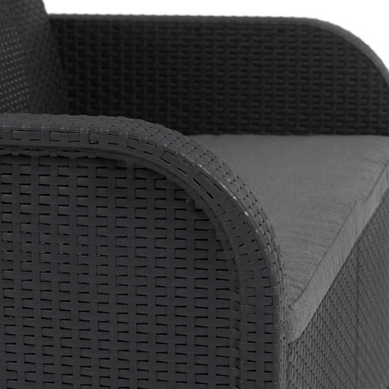 Set mobilier gradina KETER Rosalie 249561, grafit, canapea cu 2 locuri, 2 fotolii, masuta cafea patrata, 4 perne, din polipropilena