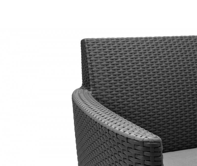 Set mobilier pentru balcon KETER Salemo 253206, grafit, masa dreptunghiulara cu spatiu de depozitare, 2 fotolii, 2 perne, din polipropilena