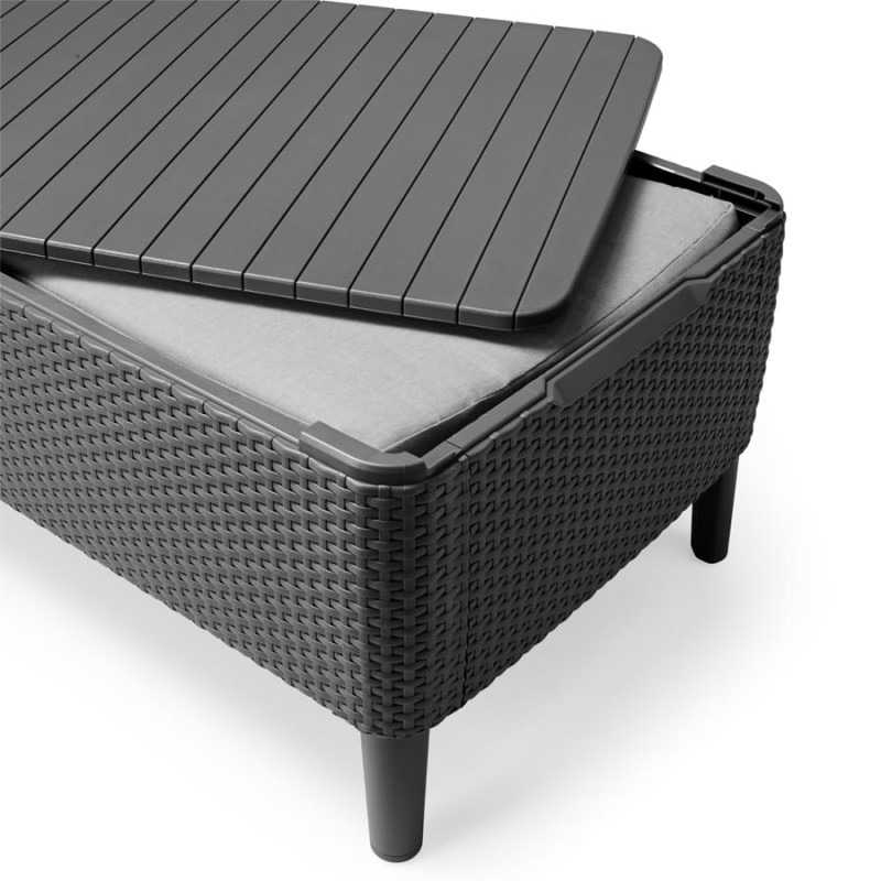Set mobilier pentru balcon KETER Salemo 253206, grafit, masa dreptunghiulara cu spatiu de depozitare, 2 fotolii, 2 perne, din polipropilena
