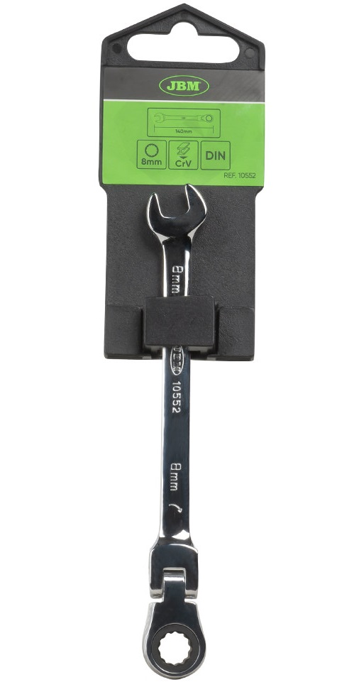 Cheie combinata cu clichet si cap rotativ JBM 10552, deschidere cheie 8 mm, otel crom vanadiu