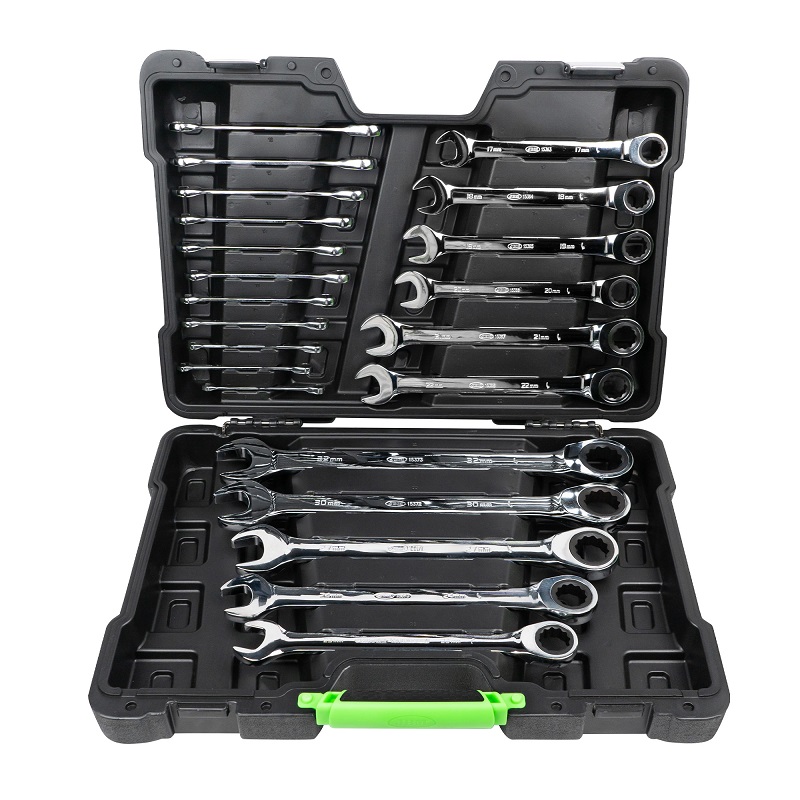 Set 22 chei combinate cu clichet JBM 54041, 6-32 mm, otel crom vanadiu, cutie