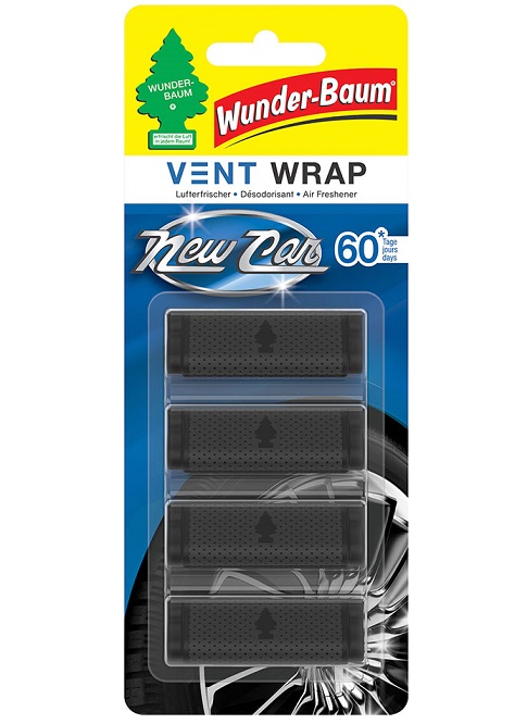Set 4 odorizante auto pentru grila aerisire WUNDER-BAUM New Car, fara lichid, parfum 60 zile