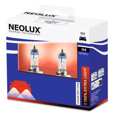 Set 2 becuri NEOLUX ExtraLight +150 N472EL1, H4, 12V, 60/55W, P43T, blister
