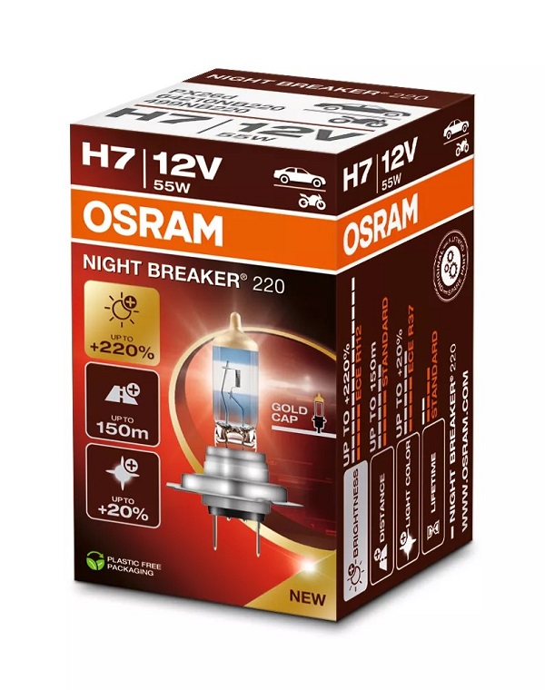 Bec halogen auto OSRAM NightBreaker 220 64210NB220, H7, 12V, 55W, PX26d, cutie
