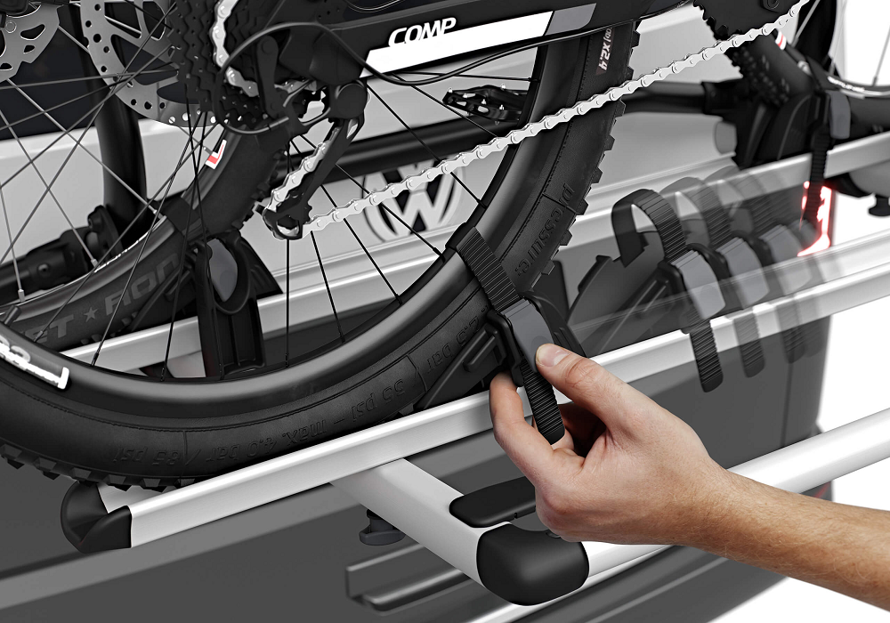 Suport 2 biciclete THULE WanderWay 911001, cu prindere pe haion VW T6, capacitate max sustinuta 60 kg, 152 x 111 x 91 cm, negru