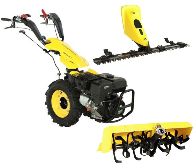 Motocultor multifunctional ProGARDEN Campo U16, 14 CP, benzina, pornire la sfoara, 3+2 viteze, reductor + BT-X90N freza tractata 900 mm + BT-BC12 bara cosire mobila 120 cm
