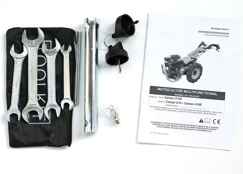 Motocultor multifunctional ProGARDEN Campo U16, 14 CP, benzina, pornire la sfoara, 3+2 viteze, reductor + BT-BC12 bara cosire mobila 120 cm