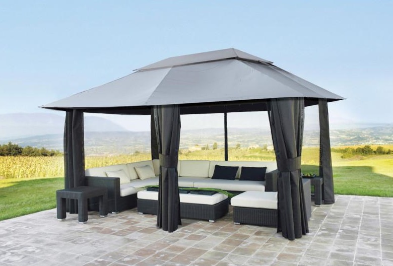 Pavilion pentru gradina VILLAGER BELIZE BEZ 055682, 296 x 396 x 270 cm, structura metalica, gri
