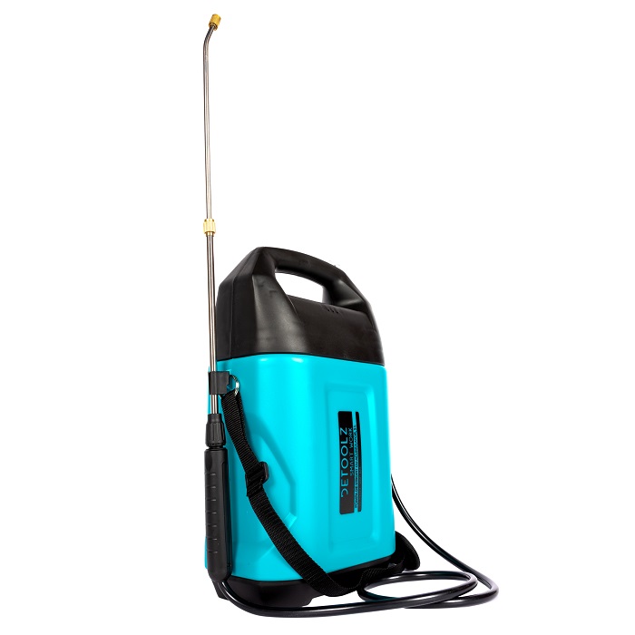 Pompa de stropit cu acumulator DETOOLZ DZ-PA1001-S001-G01, 12V, 2 Ah, volum 5 litri, debit 0.3 l/min, furtun 1.15 m, tija 50 cm, presiune 2.2 bar