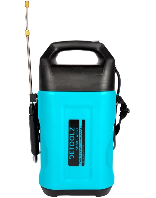 Pompa de stropit cu acumulator DETOOLZ DZ-PA1002-S001-G01, 12V, 2 Ah, volum 8 litri, debit 0.3 l/min, furtun 1.15 m, tija 50 cm, presiune 2.2 bar