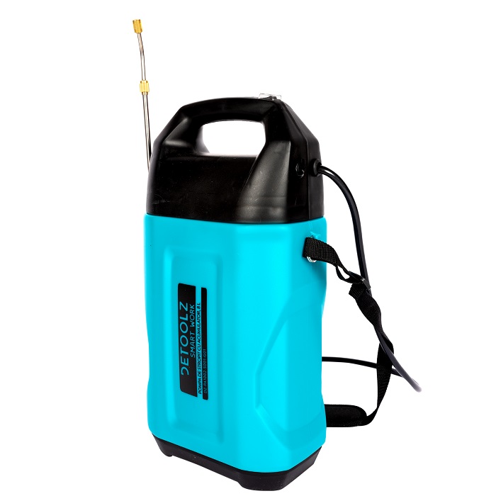 Pompa de stropit cu acumulator DETOOLZ DZ-PA1002-S001-G01, 12V, 2 Ah, volum 8 litri, debit 0.3 l/min, furtun 1.15 m, tija 50 cm, presiune 2.2 bar