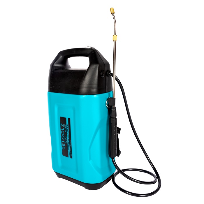 Pompa de stropit cu acumulator DETOOLZ DZ-PA1002-S001-G01, 12V, 2 Ah, volum 8 litri, debit 0.3 l/min, furtun 1.15 m, tija 50 cm, presiune 2.2 bar