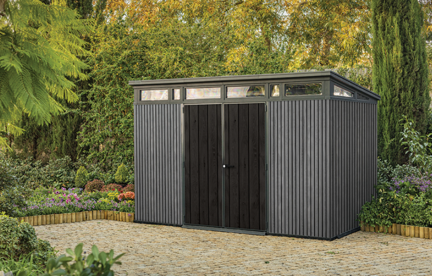 Casuta de gradina KETER Penthouse 11x7 Signature 259824, gri, 342 x 216 x 226 cm, cu usa dubla, material composit rasini, cu ferestre