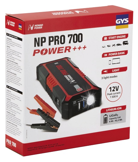 Robot pornire auto GYS Nomad Power Pro 700 027510, curent maxim pornire 1500 A, 2 porturi USB, 1 port 15 V - 10 A