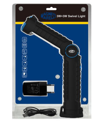 Lampa de lucru MAGNETI MARELLI 007935030030, LED COB, 3W + 3W, 240/160 lm, rotativa, magnetica, baterie reincarcabila