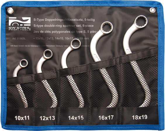 Set 5 chei dublu inelare SW-STAHL 01905L, forma S, deschidere chei 10-19 mm, crom vanadiu, husa