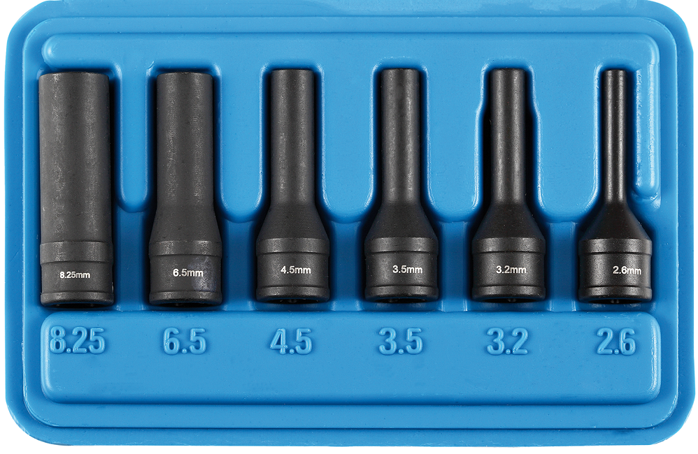 Set 6 extractoare bujii incandescente SW-STAHL 05535L, antrenor 1/4 inch, deschidere chei 2.6-8.25 mm, carcasa plastic