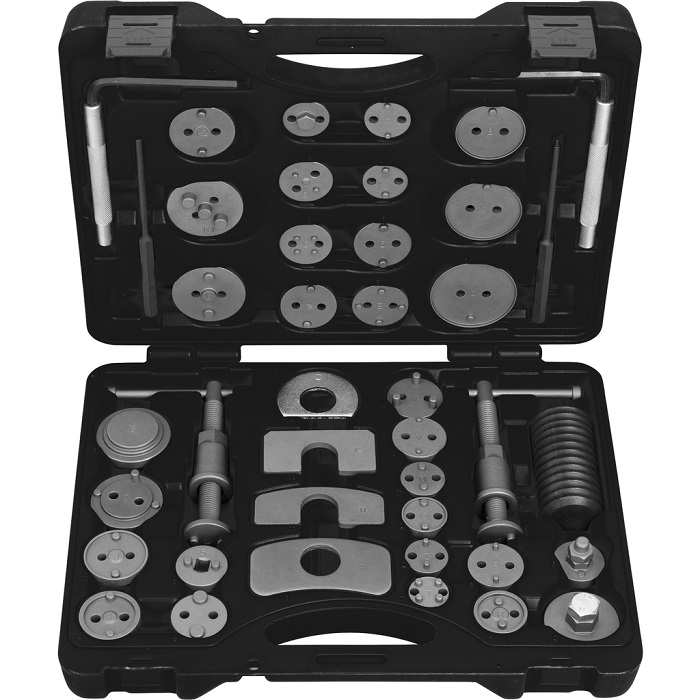 Kit 41 scule pentru rotire, reintroducere si resetare etrier frana KS TOOLS 150.1970, cutie plastic, pentru sisteme Bendix, Girling si Smart