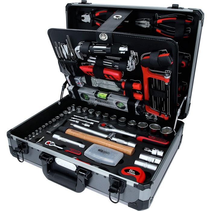 Trusa cu 127 scule KS TOOLS 911.0727, 1/4 inch + 1/2 inch, clesti, 8 x chei combinate, 4 x surubelnite, chei tubulare+biti, geanta aluminiu