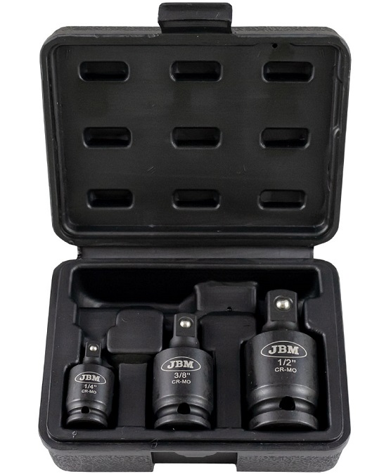 Set 3 chei tubulare articulate de impact JBM 53043, prindere 1/2 inch, 3/8 inch, 1/4 inch, cu dubla pozitie fix/articulat