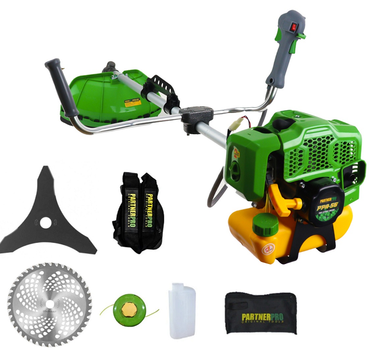 Motocoasa pe benzina PARTNER Pro PPA-56 14552, motor 2T, 5.8 CP, 43 CC, 10000 rpm, cu disc taiere, cap mosor, ham, trusa chei