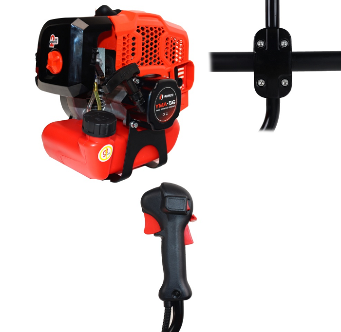 Motocoasa pe benzina YAMAMOTO YMA.56 14551, motor 2T, 5.8 CP, 43 CC, 10000 rpm, cu disc taiere, cap mosor, ham, trusa chei