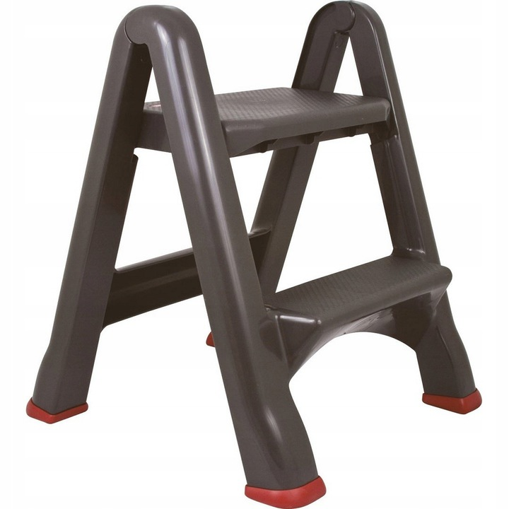 Scara cu 2 trepte CURVER 155160, 43 x 49 x 50 cm, sarcina maxima 150 kg, din plastic, grafit/rosu