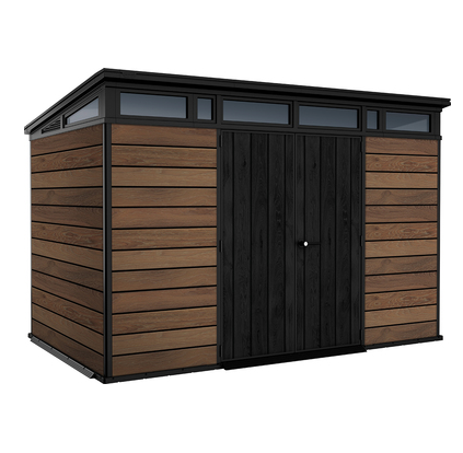 Casuta de gradina KETER Penthouse 11x7 Signature 259822, maro nuc, 342 x 216 x 226 cm, cu usa dubla, material composit rasini, cu ferestre
