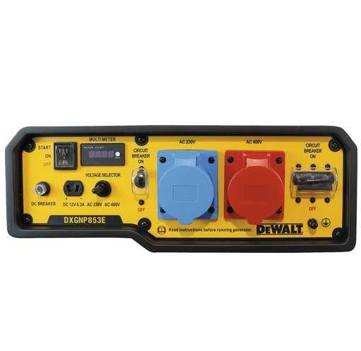 Generator de curent electric, trifazat, DEWALT DXGNP853E, benzina 4T, 456 CC, 16 CP, curent max. pornire 10.6 kVA / 400V, 7.6 kW / 230V, cu AVR