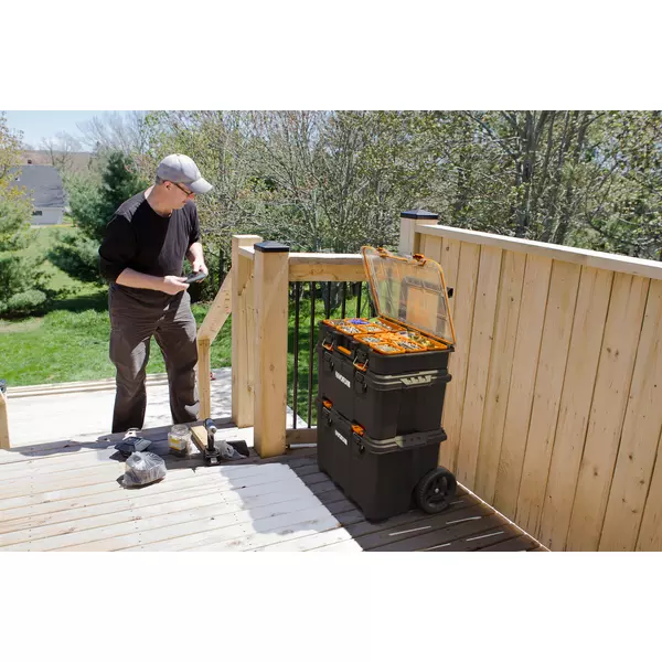Cutie pentru scule KETER Stack-n-Roll System 250927, volum 150 litri, 525 x 411 x 694 mm, din plastic, negru/rosu