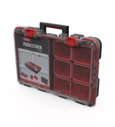 Cutie pentru scule KETER Stack-n-Roll System 250927, volum 150 litri, 525 x 411 x 694 mm, din plastic, negru/rosu