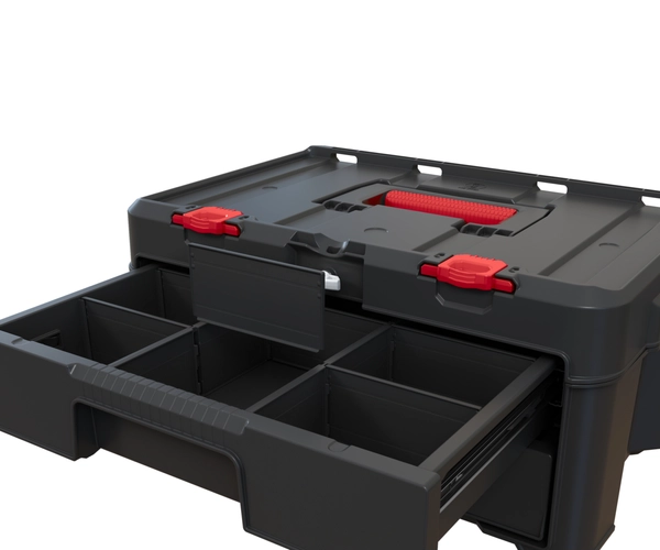 Cutie pentru scule KETER Stack-n-Roll System 253384, doua sertare, volum 37.1 litri, 481 x 332 x 233 mm, din plastic, negru